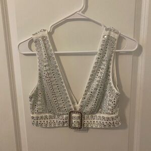 12th tribe violet white rhinestone crop top